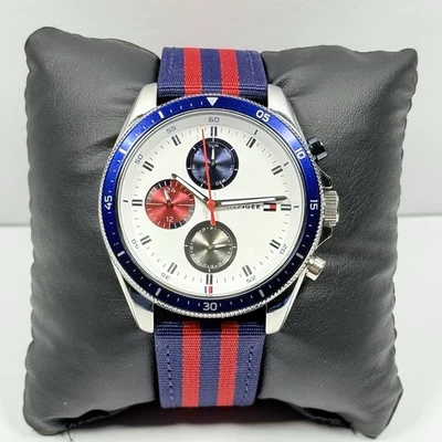 Tommy Hilfiger Men's Watch 1792035 Silver Sunray Dial Blue Textile Band - image 1 of 4