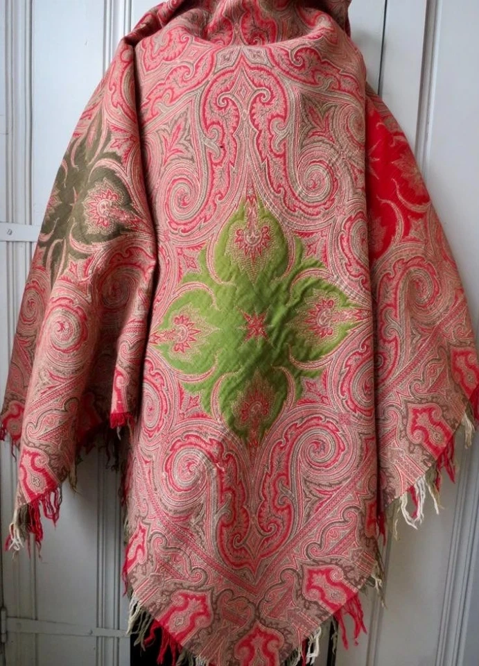 Antiguo Mantón Victoriano Persa Tejido Lana Paisley Piano 70" Cuadrado Tiro Boho Foto 1 de 4