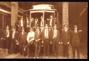 RPPC Postcard Streetcar Conductors Unknown Large City Transportation c. 1910 - Picture 1 of 2