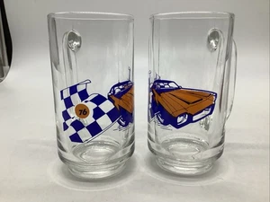 2 Union 76 Gasoline Pontiac Firebird Checkered Flag Racing 12oz Glass Beer Mugs - Picture 1 of 5