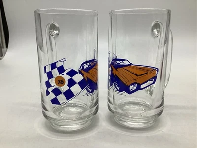2 Union 76 Gasoline Pontiac Firebird Checkered Flag Racing 12oz Glass Beer Mugs - Image 1 of 4