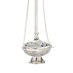 Hanging resin charcoal burner carved ornate resin censer silvered antique 1536 - Picture 1 of 1