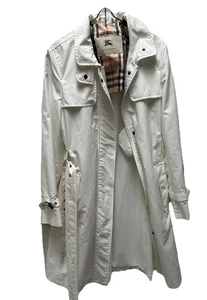 Burberry London Women Trench Rain Coat White Buckle Collared Size 6R - Picture 1 of 13