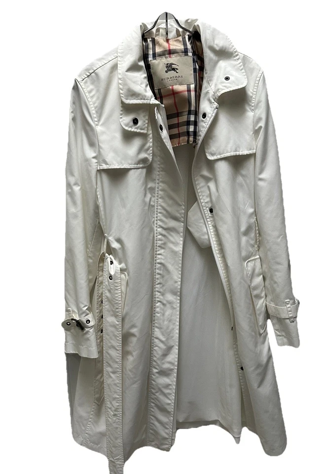 Burberry London Women Trench Rain Coat White Buckle Collared Size 6R - Image 1 of 4