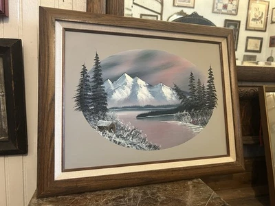 Original Oil On Canvas Mountain Landscape Painting-Bob Ross Style-Signed - Image 1 of 4