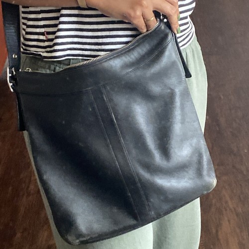 Coach Classic Legacy borsa a tracolla in pelle nera con zip vintage # 9188