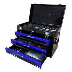 Multi-Function 20'' Portable 3-Drawer Steel Toolbox, 4 Layers of Tools w/ Handle - Picture 1 of 13