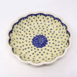 Boleslawiec polnische Keramik überbackene Schüssel gelb blau Blume 9" Servier Blumen - Bild 1 von 14