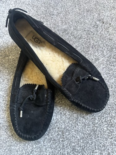 Mocassini da guida UGG donna neri scamosciati slip on soletta shearling uk 6 5