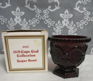 1876 Cape Cod Collection Avon Ruby Red Glass Sugar Bowl - Original Box - Picture 1 of 8