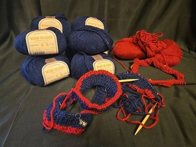 New 7 Balls 3 BONUS BALLS Lion Brand Merino Yak Alpaca Yarn Blue Red 50G/126YD - Image 1 of 4