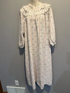 Damen Vintage LANZ OF SALZBURG Blumen Streifen Baumwolle bescheiden Flanell Nachthemd Gr. S - Bild 1 von 8