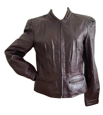 BERMANS VINTAGE 80's 90's RETRO LEATHER BOMBER BIKER JACKET UK 12 EU 40 US 8 S/M - Image 1 of 4