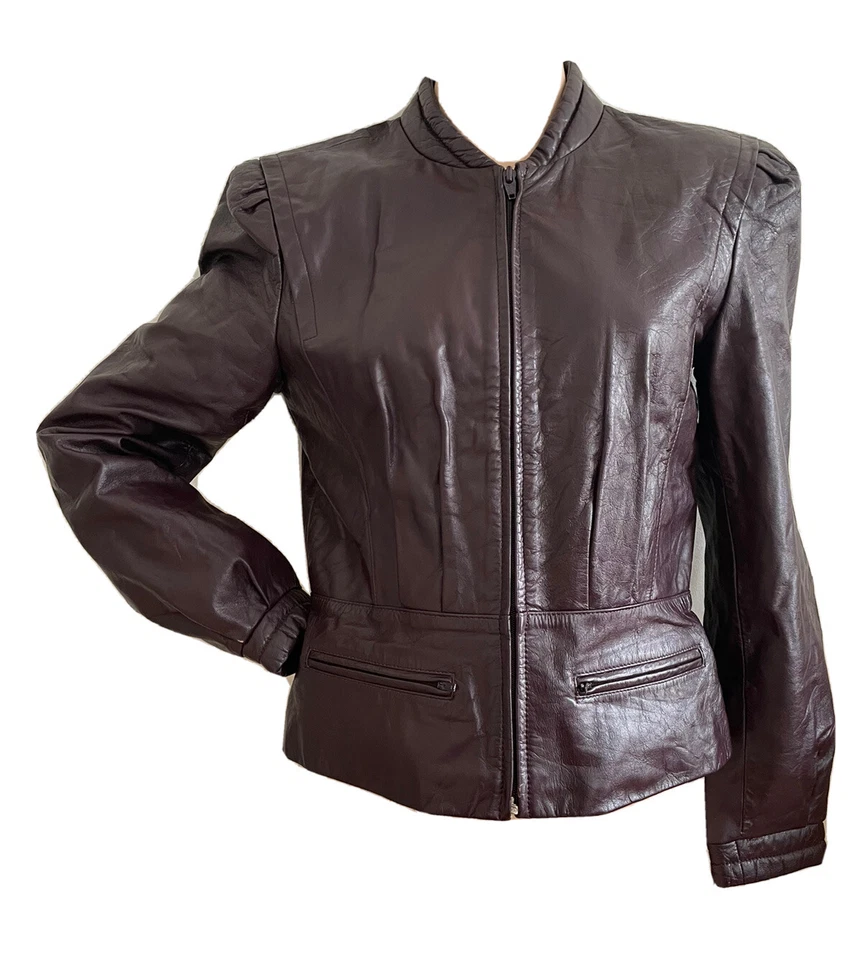 BERMANS VINTAGE 80's 90's RETRO LEATHER BOMBER BIKER JACKET UK 12 EU 40 US 8 S/M - Image 1 of 4