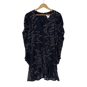 Topshop Damengröße 6 Small schwarz Sterne Blumendruck Langarm Minikleid neu mit Etikett - Bild 1 von 12