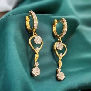 Pave 1.01 TCW Round Brilliant F/VS1 Natural Diamonds Dangle Earrings 14K Gold - Picture 1 of 11