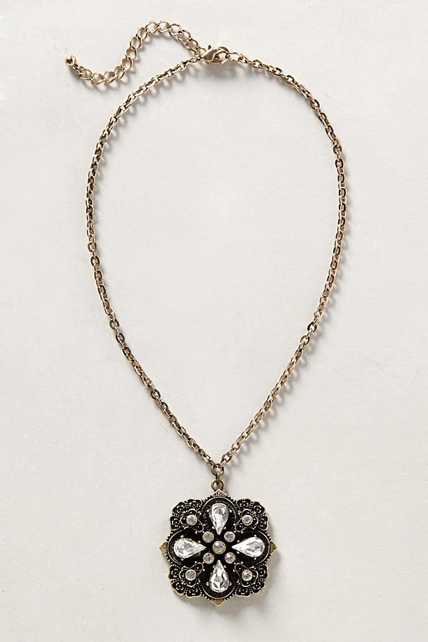 NWT Anthropologie UNCTUA PENDANT NECKLACE Black Gold Glass Victorian 2" - Image 1 of 1