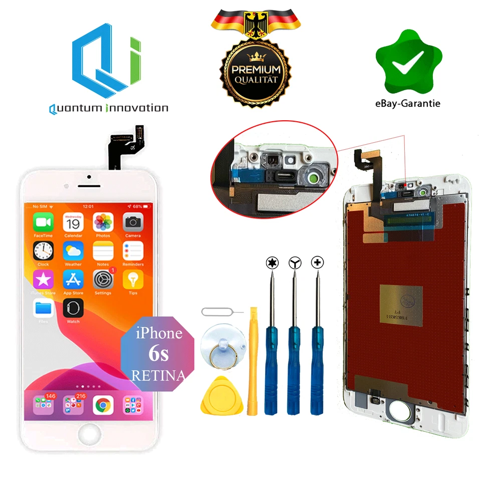 Display LCD für iPhone 6S RETINA Glas Bildschirm Scheibe TouchScreen weiß + Tool - Bild 1 von 1