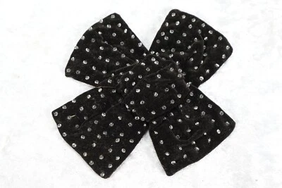 Antique Beaded Brown Velvet Bow Hand Made 19th Century Clear Glass Beads - Image 1 of 4