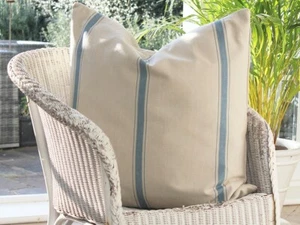 COJÍN AZUL LUJO RAYAS FRANCESAS DE COLECCIÓN ALMOHADILLA DE ALGODÓN PLUMA DECORACIÓN DEL HOGAR - Imagen 1 de 6