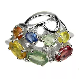 Verano 925 Anillo de Plata Ovalado Zafiro Gema Natural Joyería Talla 6.5 - Imagen 1 de 9