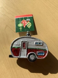 Retro RV Camper Christmas Tree Ornament Silver w/Glitter Airstream - Picture 1 of 5