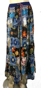 Rayon Crinkle Besenstiel Kordelzug Maxirock Indien One Size Boho Patchwork - Bild 1 von 6