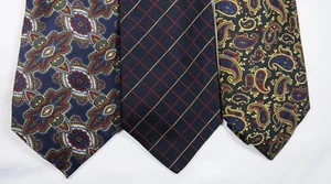 Faconnable Silk Ties Checks Paisley Red Navy Blue Yellow NWT Set Of 3 - Picture 1 of 9