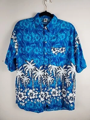 Camisa Hawaiana Mango Con Botones Para Hombre Talla XL Azul Floral Con Palmeras Foto 1 de 4