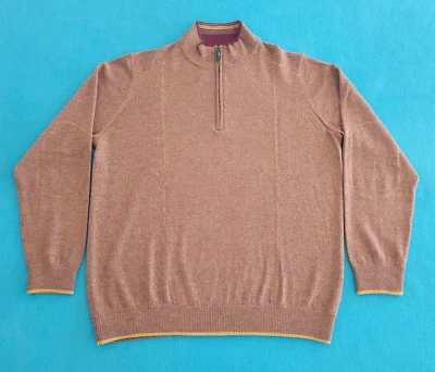 Robert Graham 1/4 Zip Sweater 100% Wool Classic Mens Burnt Orange Burgundy XL - Image 1 of 4