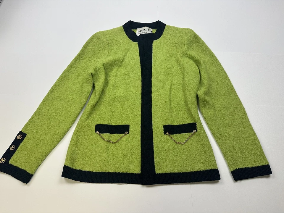 Cárdigan de lana tejido verde vintage Adolfo At Saks Fifth Ave Foto 1 de 4