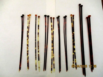 ~10 PAIRS FAUX TORTOISESHELL KNITTING NEEDLES - VARIOUS SIZES - VGC (13)~ - image 1 of 3