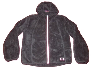Under Armour Girls Size YXL Cold Gear Black Pink Sherpa Hooded Zip Jacket Osito - Picture 1 of 7
