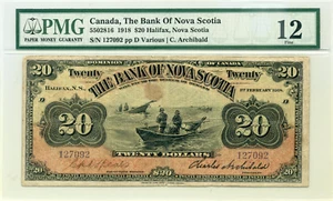 1918 $20 Bank of Nova Scotia - Fine, PMG F 12 - Picture 1 of 2