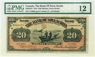 1918 $20 Bank of Nova Scotia - Fine, PMG F 12 - Image 1 of 2