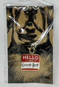 NEW Dog HELLO MY NAME IS GOOD BOY COLLAR CHARM RED WHITE GOLD - Picture 1 of 2