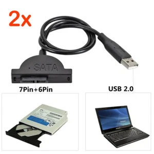 2x USB 2.0 to Mini SATA 7+6 13Pin Adapter Cable for Laptop CD/DVD ROM Drive - Picture 1 of 10