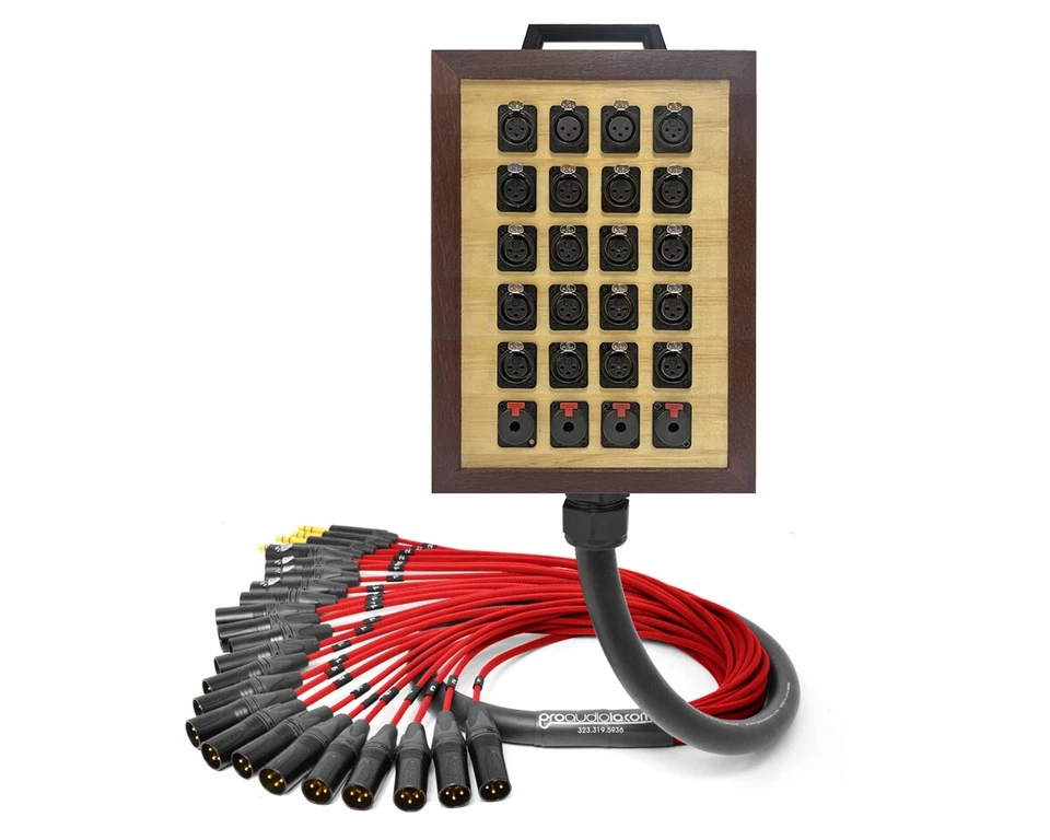 24-Ch Wooden Wall Box | Mogami 2936 & Neutrik Gold | Premium | Red | 5 Feet - Image 1 of 1