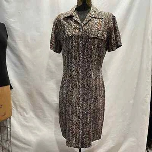 ROBBIE BEE LEOPARD PRINT SILK DRESS - SZ 10 - Picture 1 of 7