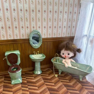 1:12 Scale Dollhouse Miniatures Bathroom Set Bathtub Toilet Wash Sink Vintage - Picture 1 of 11