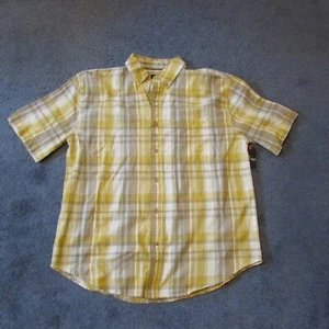 Camicia St Johns Bay media gialla grigia bianca a quadri con bottoni sul davanti nuova con etichette tasca S/S - Foto 1 di 2