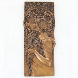 Placa de pared estilo Art Deco/Nouveau de bronce fundido en frío hojas de otoño - Imagen 1 de 4