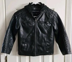 North Zone Kid's Faux Leather Moto Jacket Hood Zippers Size 6 - Picture 1 of 6