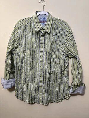 Robert Graham green Paisley Striped Long Sleeve Flip Cuff Embroidered Size XL - Image 1 of 4