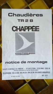 Notice de montage dépliant technique CHAUDIERE TR 2 B CHAPPEE - vers 1970 - SGF  - Photo 1/4