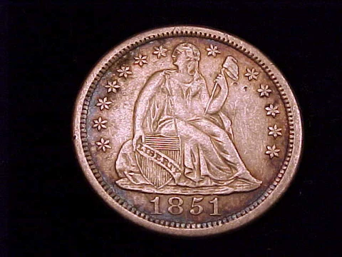 1851-O Seated Liberty Dime, Extra Fine Grade.  A better date Cover