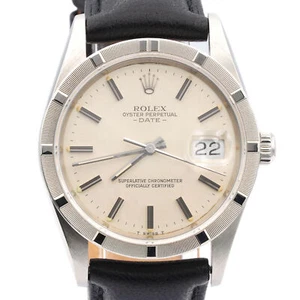 Mens Rolex Date Stainless Steel Watch Silver Stick Dial Black Band Strap 15210 - Picture 1 of 7