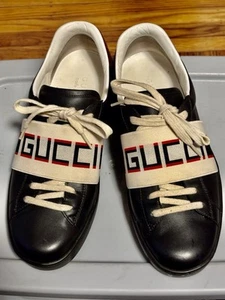 Gucci Black Ace Stripe Leather Size 8.5 With Bag - Picture 1 of 9
