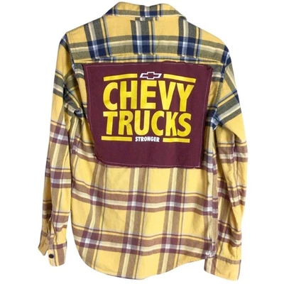 Upcycled Chevrolet Chevy Truck flannel ombre bleached XS - Image 1 of 4