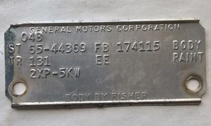 1965 Buick Skylark 4 Door Hard Top Data Trim Tag Original - Picture 1 of 5